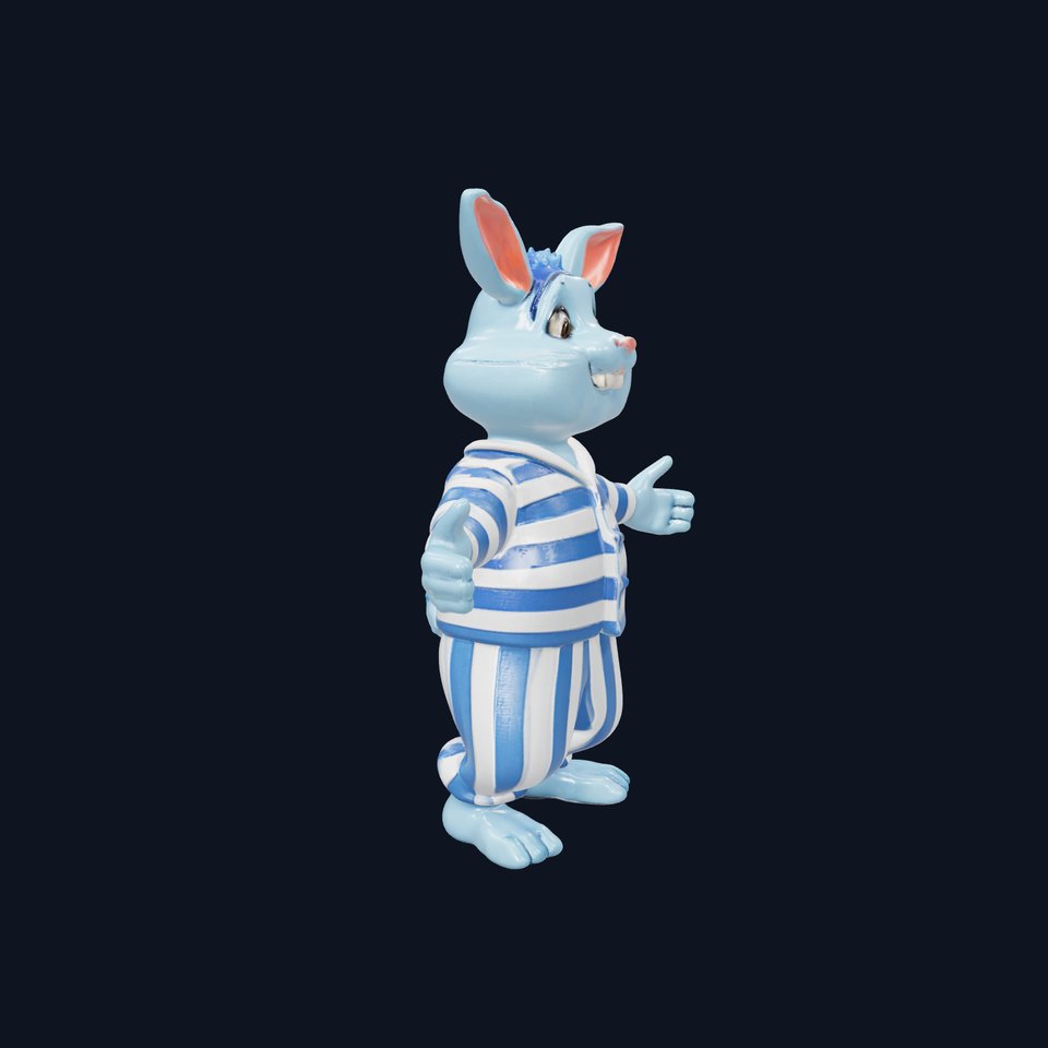 Blue Bunny Rigged and Animated Character Model in Pajamas